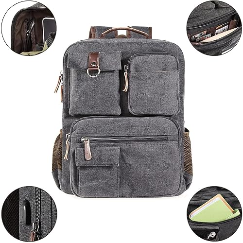 Miniatura 5 de Mochila escolar vintage de lona para laptop, mochilas para hombres y mujeres