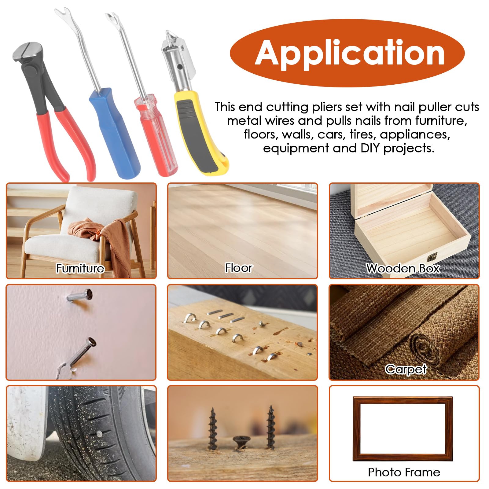 Juego de 8 herramientas para quitar grapas y quitar grapas, para tapicería, extractor de tachuelas, juego de herramientas para muebles, suelo, pared, caja de madera, marco de fotos de coche