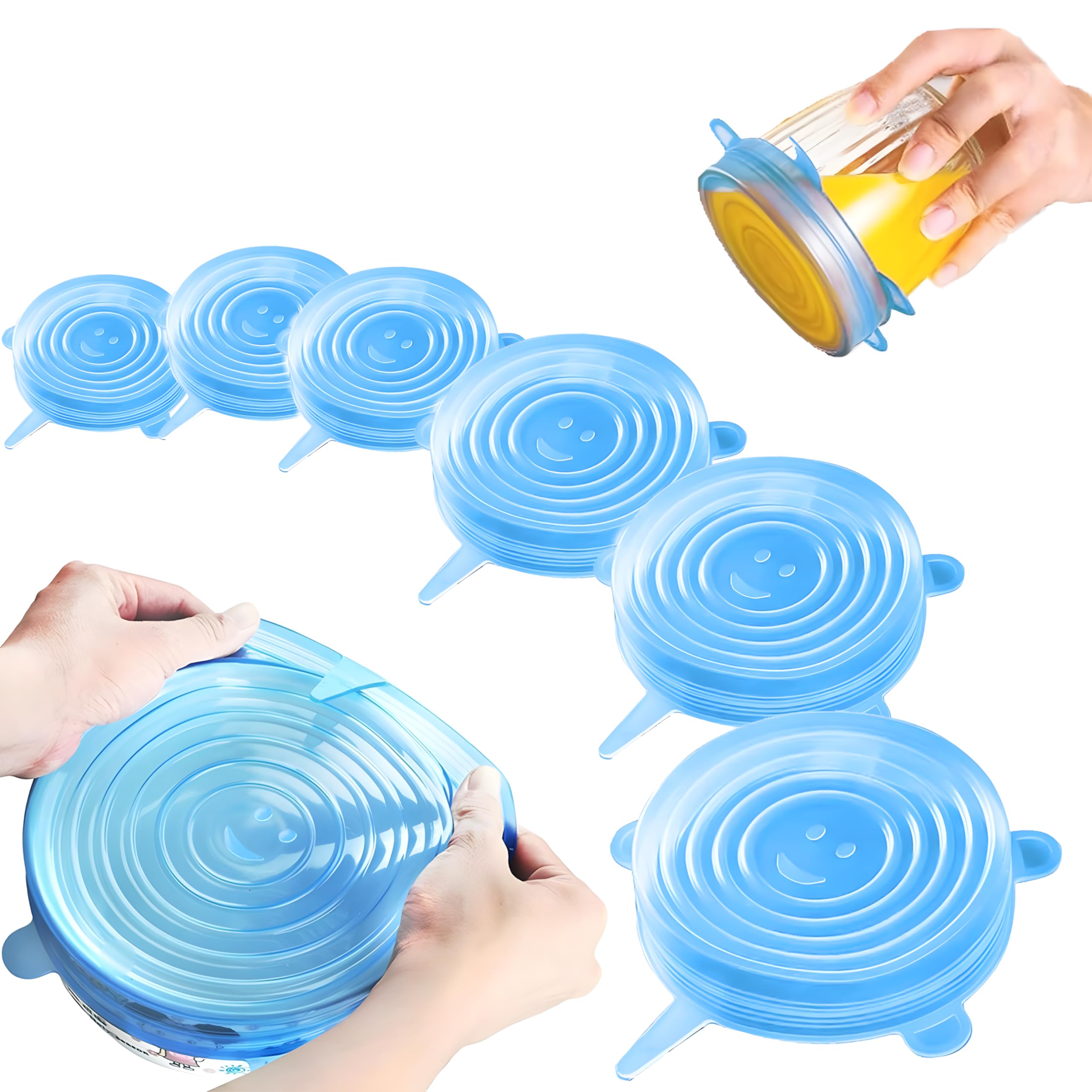 6 Silikondeckel Set – Dehnbar, Wiederverwendbar, 5,5–18,5 Cm, Für Schüsseln & Dosen