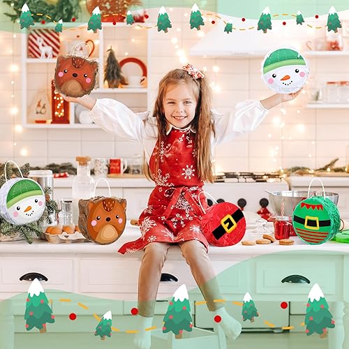 Miniatura 5 de Liliful 12 piezas de mini piñata de Navidad a granel pequeña de Navidad, Papá Noel, muñeco de nieve, alce, decoración de árbol de Navidad, piñata