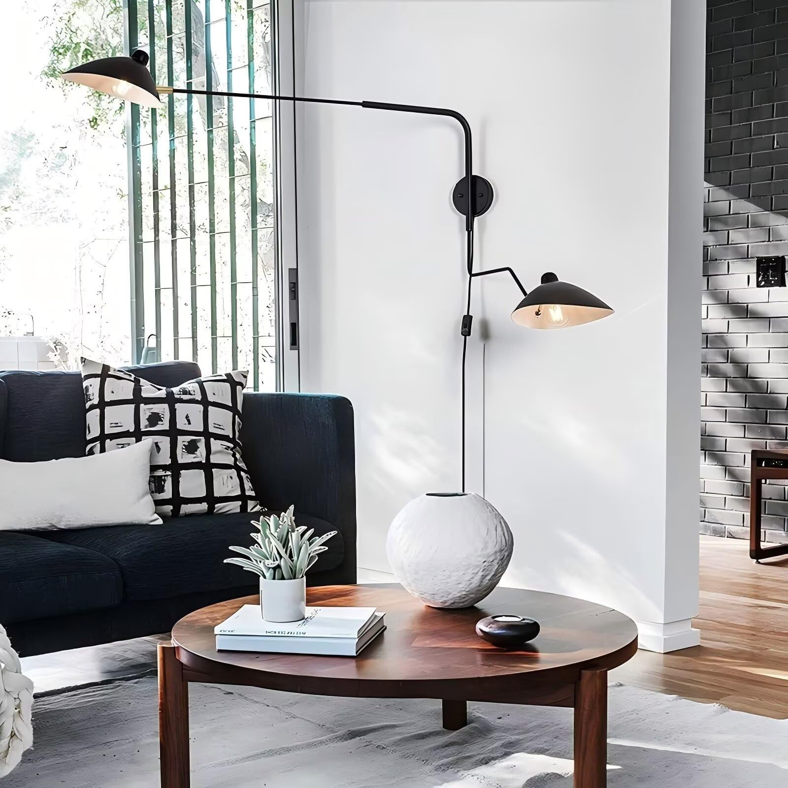 DESHOME Wandleuchte mit Schwenkarm Stecker Schwarz 150cm Industrial Vintage Wandlampe Innen Lange Wandleuchte Verstellbarer Arm mit Kabel und Schalter, für Wohnzimmer, Nachttisch, Arbeitszimmer