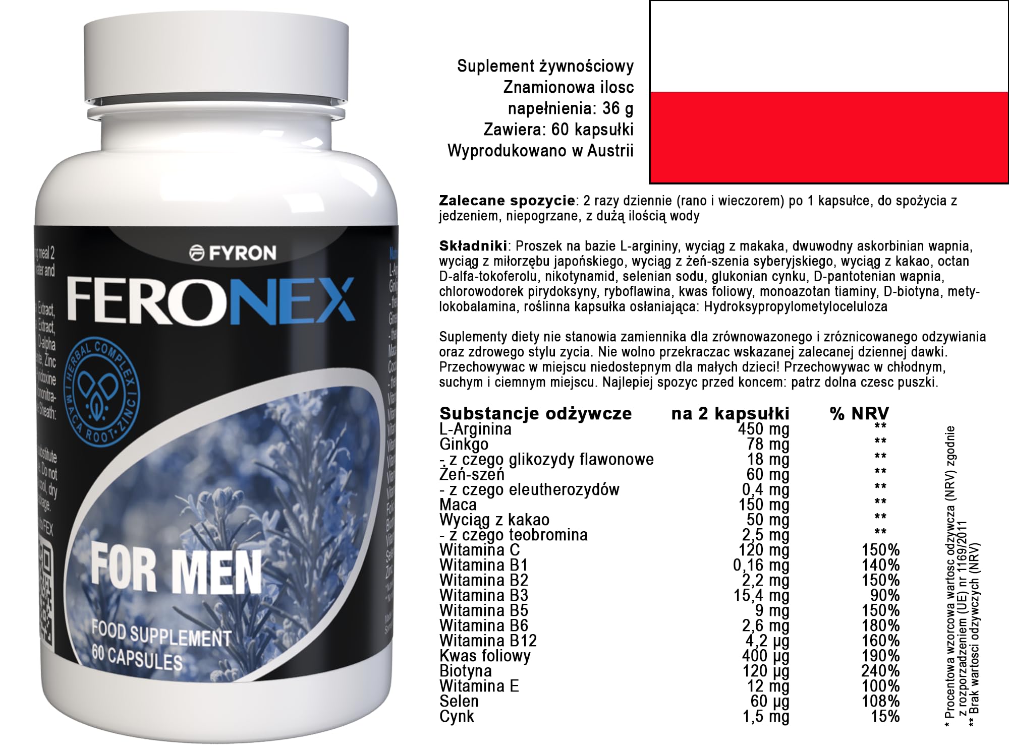 Feronex per gli uomini - 180 Capsule (3x 60 Capsule), Confezione da 3