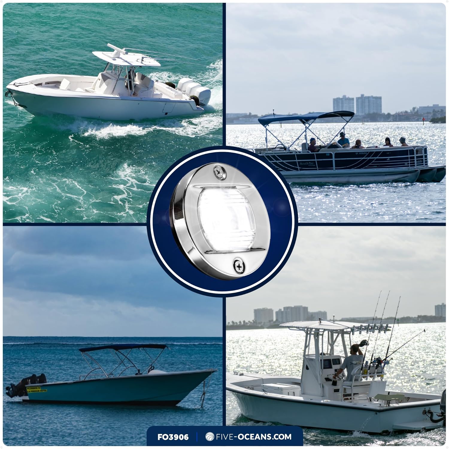 Five Oceans Boat Stern Light - LED Marine Rear Light, 3-Inch Flush Transom Mount, 12V for Pontoon, Fishing & Bass Boats - FO3906