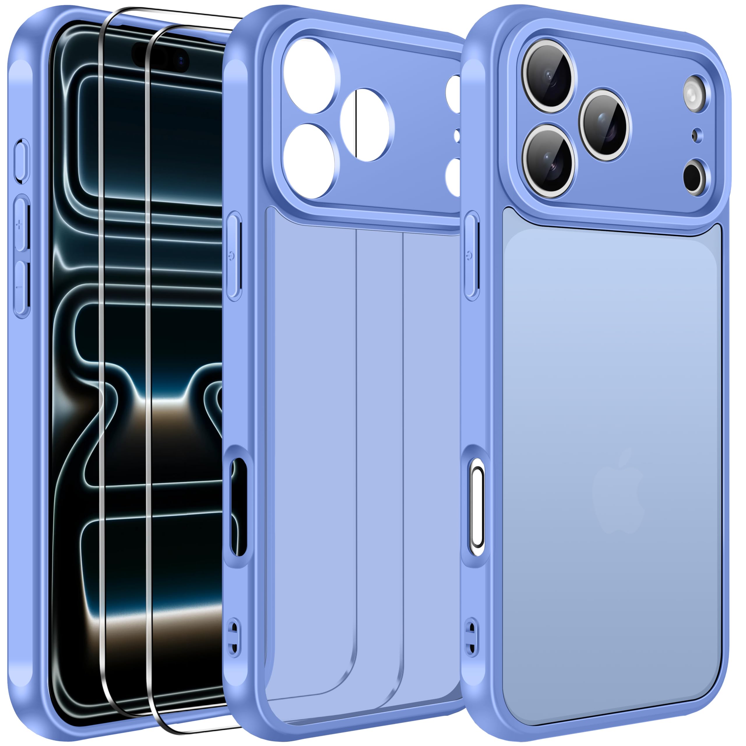 iVoler Cover Opaca per iPhone 17 Pro con 2 Pezzi Pellicola Vetro Temperato, [Antiurto di Grado Militare] [Protezione Fotocamera] Custodia Traslucida Sottile Anti-Impronte Case - Blu