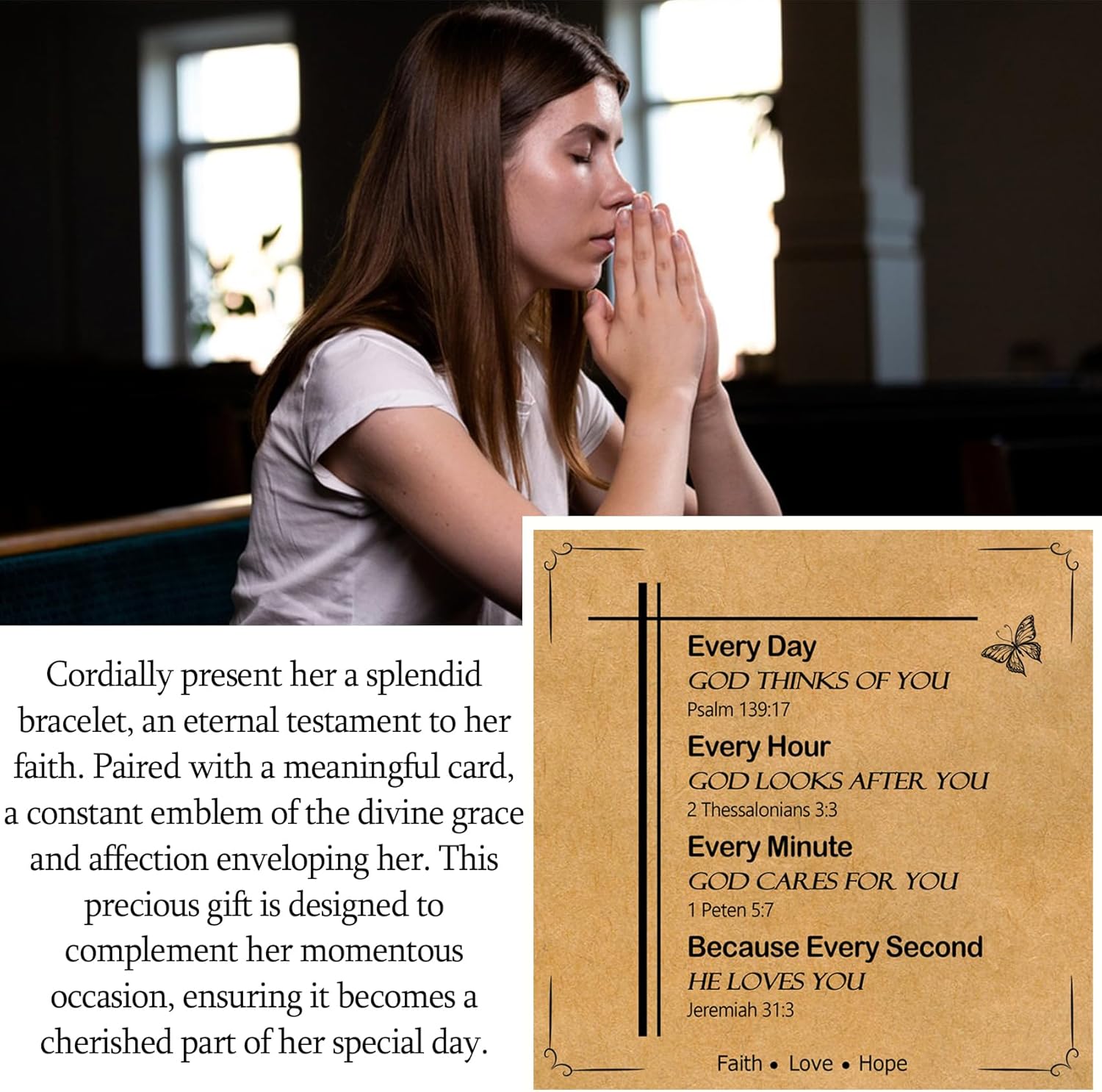 Christian Cross Bracelet for Women Girls, Adjustable Stainless Steel Beaded Cross Bracelets, First Communion Confirmation Easter Religious Bapstim Natural Gemstone Jesus Bracelet Gifts for Her - Image 2