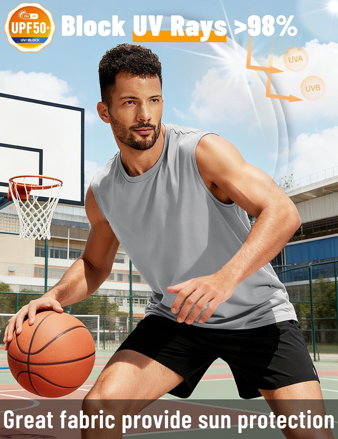 TACVASEN Men's Sleeveless Shirt UPF 50+ Sun Protection Tank Tops Lightweight Moisture Wicking Gym Workout Muscle Shirts - Image 3