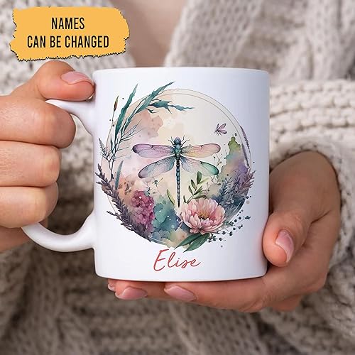 Miniatura 2 de Hyturtle Taza personalizada de libélula para niñas, hombres y mujeres, regalos de cumpleaños para amantes de las libélulas, regalos de libélula para