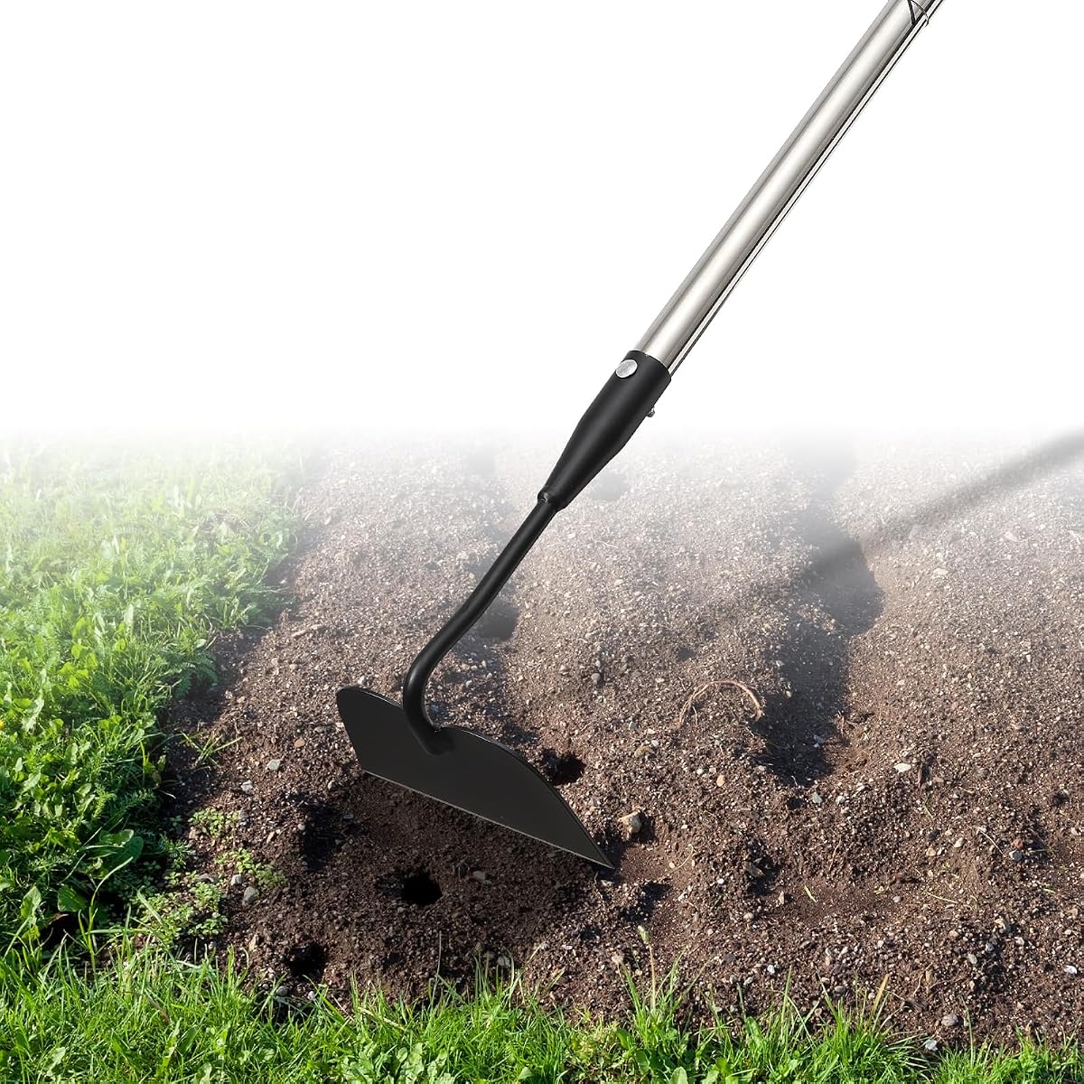 Draw Hoe Garden Tool, Heavy Duty Garden Hoes for Weeding Stainless Steel Long Handle, Easy Stand Up Scraping Weeder Tool for Garden, 63inch Adjustable Weed Hoe with 7-inch Wide Welded Blade