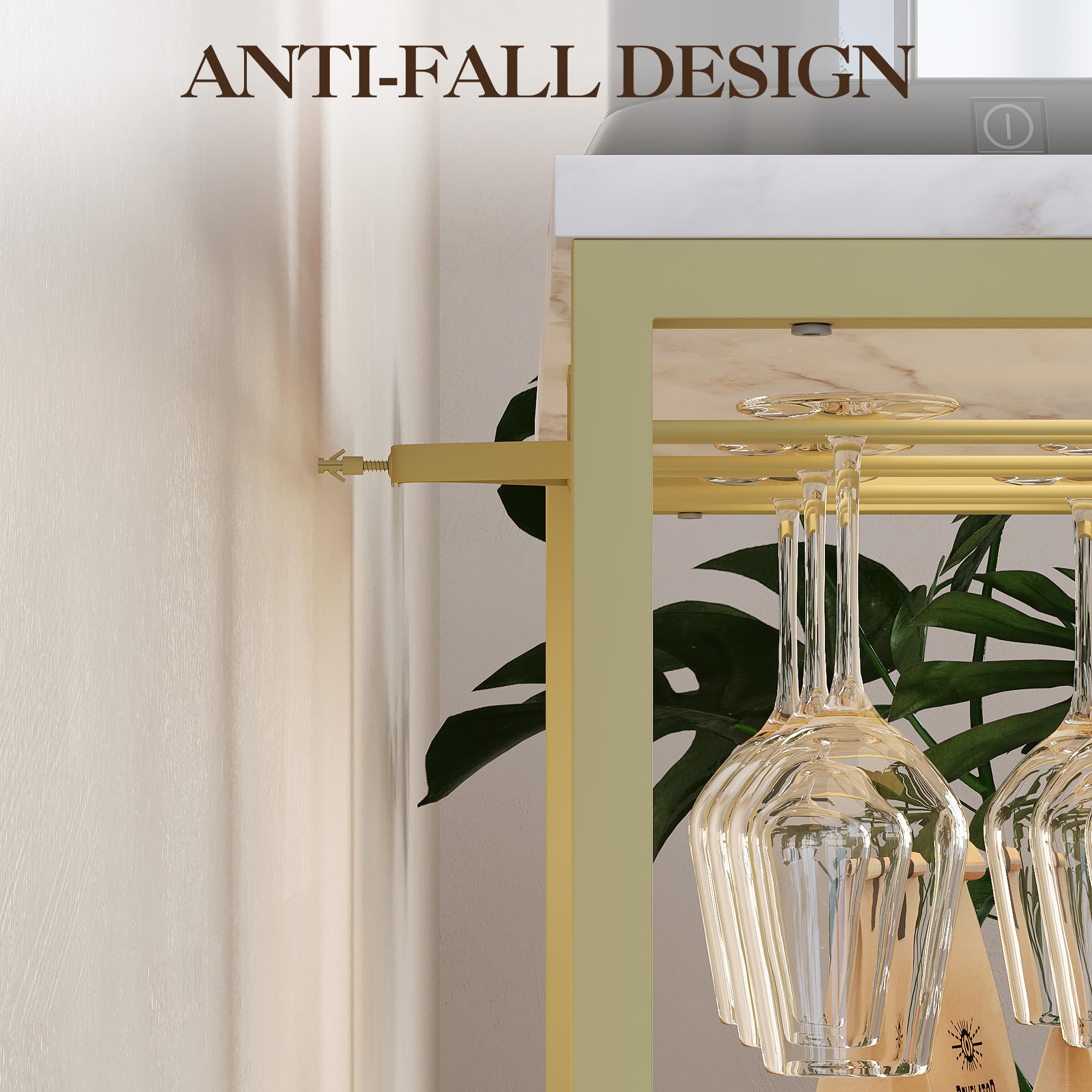 Weinbar Schrank 36" – Kompakter Bar Schrank Mit Verstellbaren Ablagen, Glashalter & Metallgittertür – Liquorschrank & Kaffeebar Möbel Für Küche & Esszimmer, Gold+Lampe