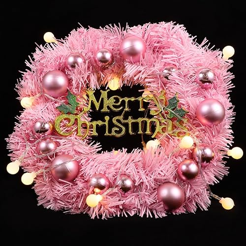 Miniatura 6 de 1 juego de corona de Navidad rosa, decoraciones de Navidad, decoración para el hogar, decoración rosa, guirnalda de luz, corona de Navidad, corona