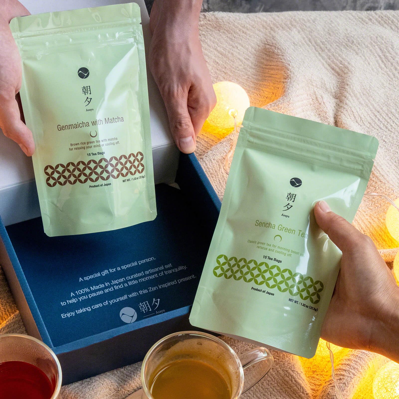 Asayu Japan Set de Té Verde - Green Boost Gift Set (Sencha y Genmaicha con Matcha) 30 Bolsitas, Hecho en Japón, para Relajación y Concentración