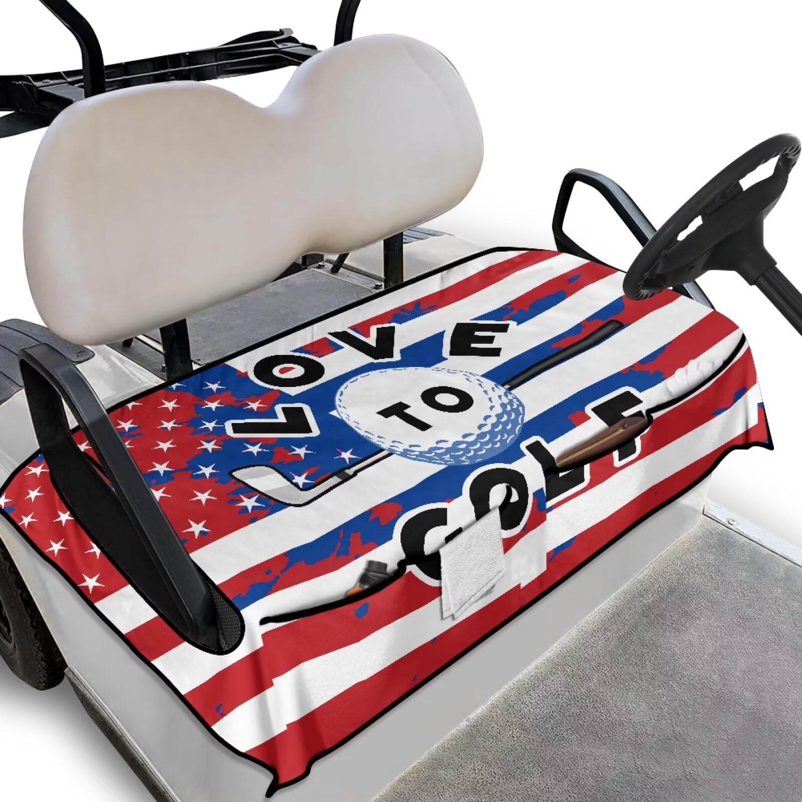 Biyejit Golf Balls Golf Buggy Seat Cover with Storage Bags Heavy Duty Golf Cart Seat Protector Golf Cart Accessories for Club Car Travel Sports Shown Stay Cool