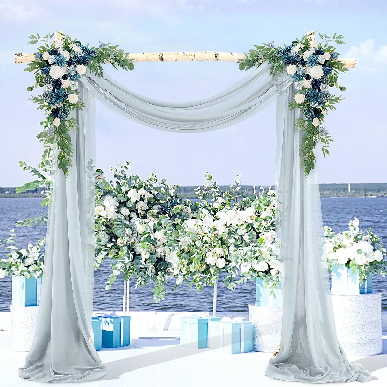 HUHJYUGE Mariage Arche Tenture, Extérieur Mariage Rideau Tulle pour Fond de Décor Pelouse Voilage Drapés Mousseline de Soie, pour Arche de Mariage, Fête Prénatale (12 400cm)