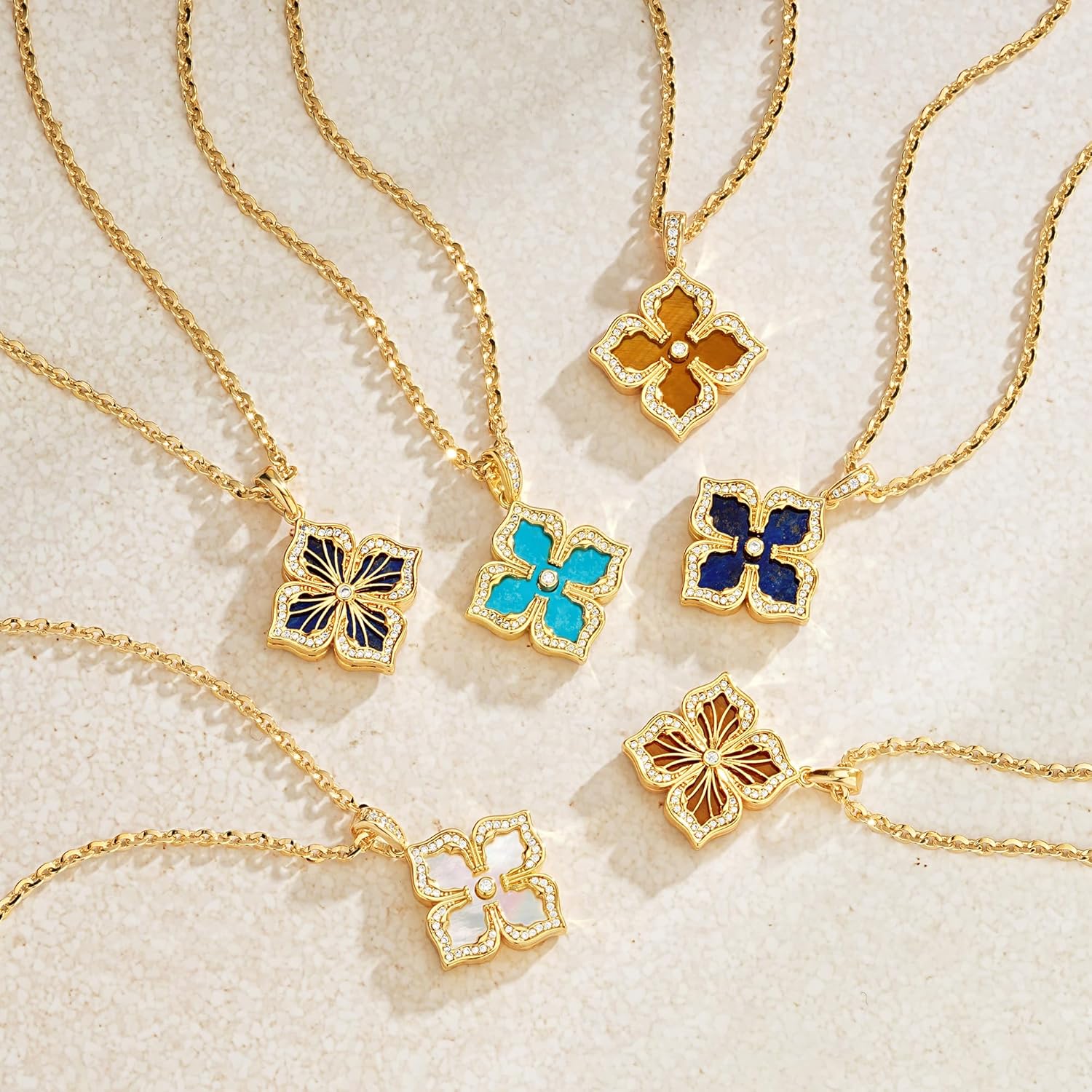 MEVECCO Gold Four Leaf Clover Necklace for Women 14K Gold Plated Clover Pendant Necklace Double Side With Diamond Vintage Filigree Flower Necklace Gift - Image 7