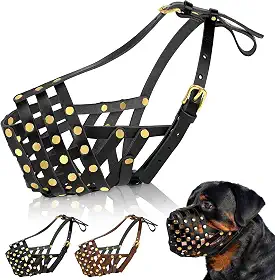 OOPSDOGGY Focinho de cachorro rottweiler para cães grandes - focinho de cesta seguro respirável de couro para raças grandes evita mordidas sem mastigação ajustável (preto, tamanho 5 - rottwe