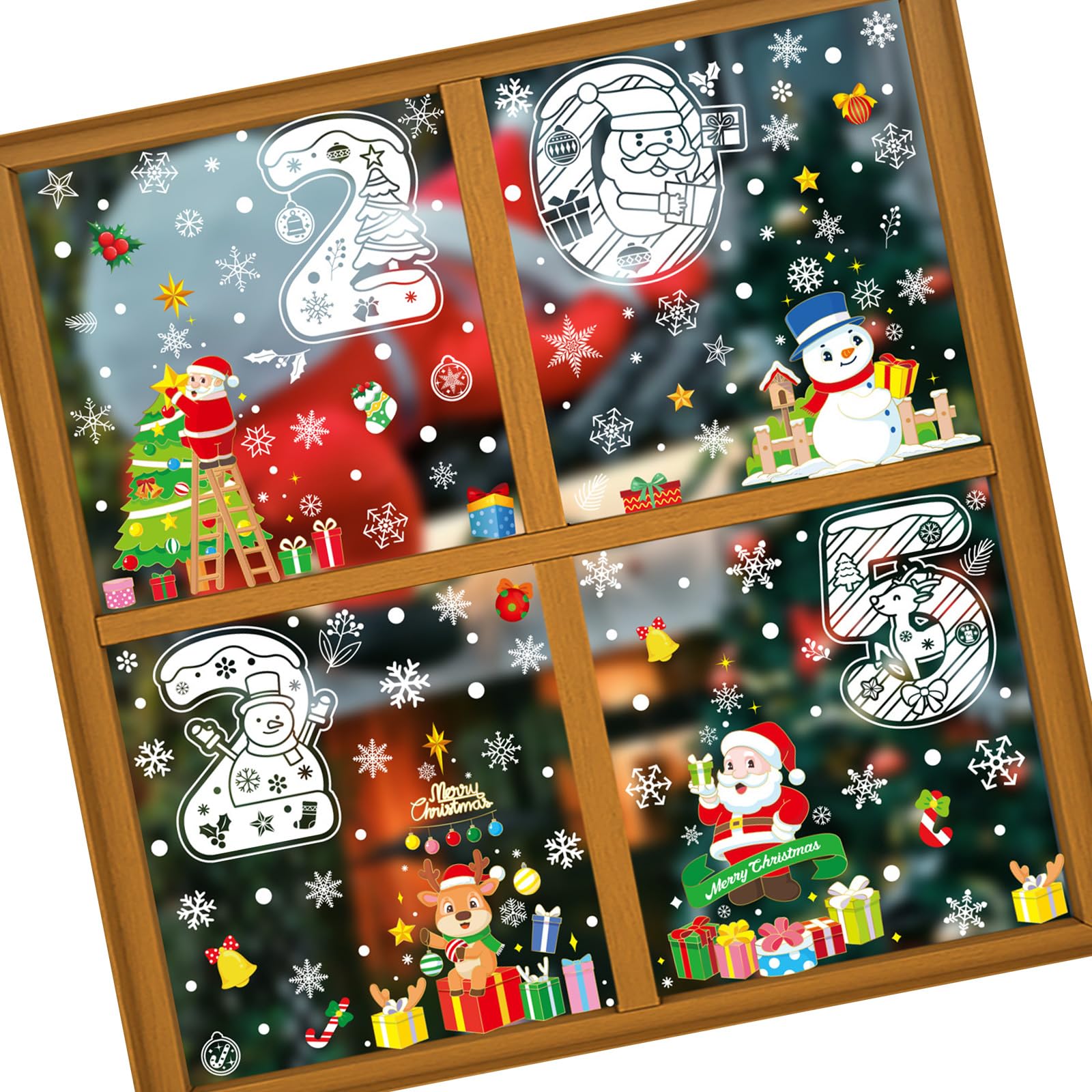 Jazuaiao Christmas Window Stickers Statics Clings Double-Sided Print Decals for Storefronts Festival Home Decoration Supplies Party Supplies