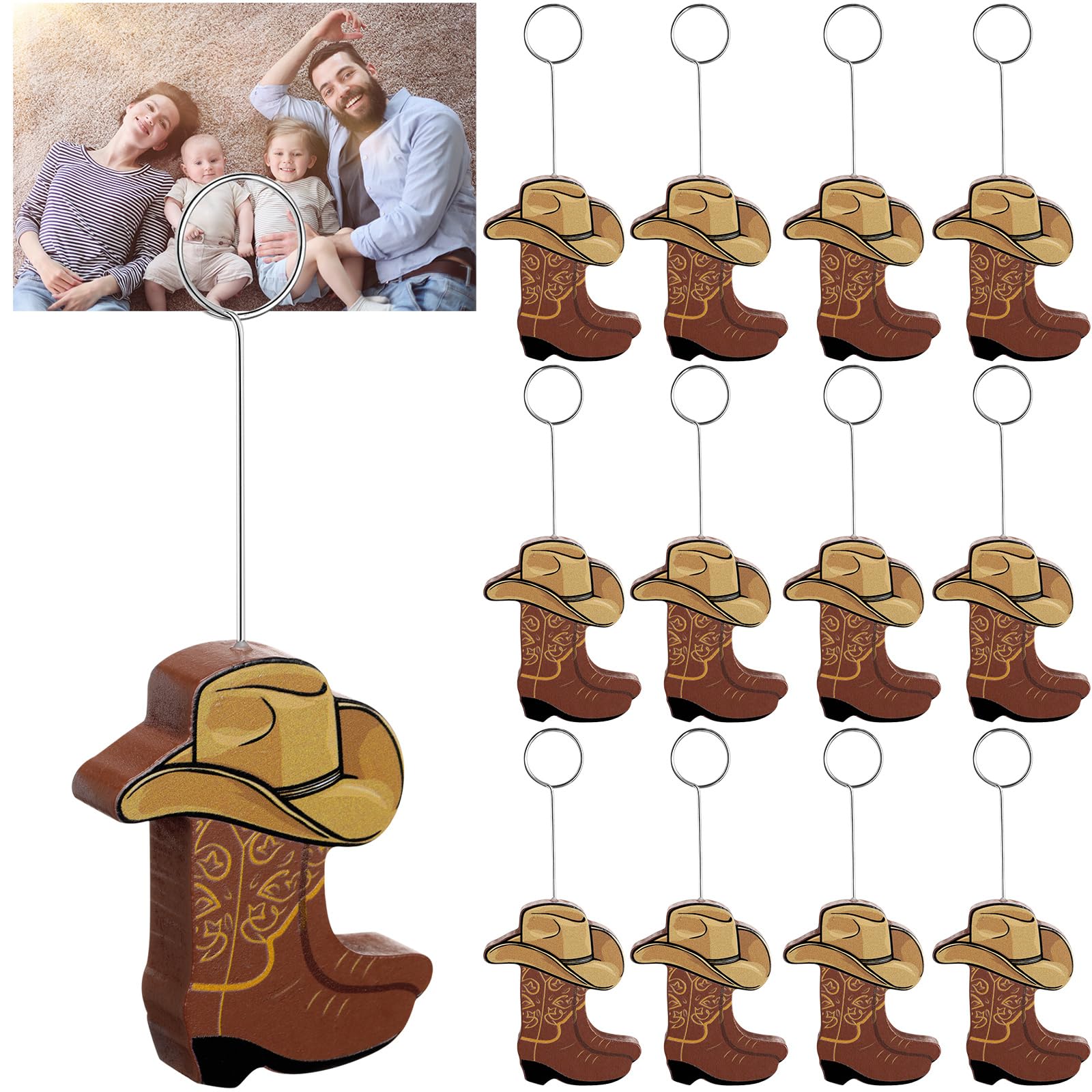 Teenyyou 12 Pcs Cowboy Boot Picture Holders, Western Table Decor, Brown