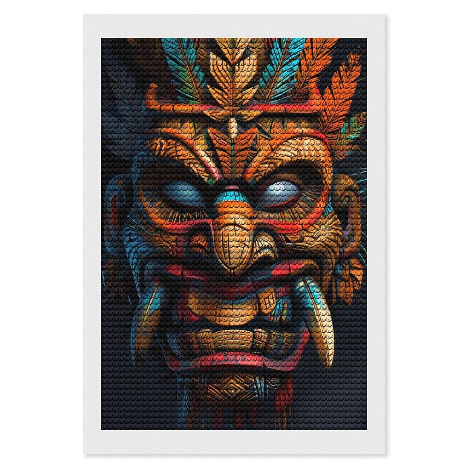 Junmoney Indigenous Tribe Tiki Mask Diamond Painting Canvas Kit 8"x12", Leisure Activity, Aesthetic Room Decor, with Tool Kit, DIY, Gift