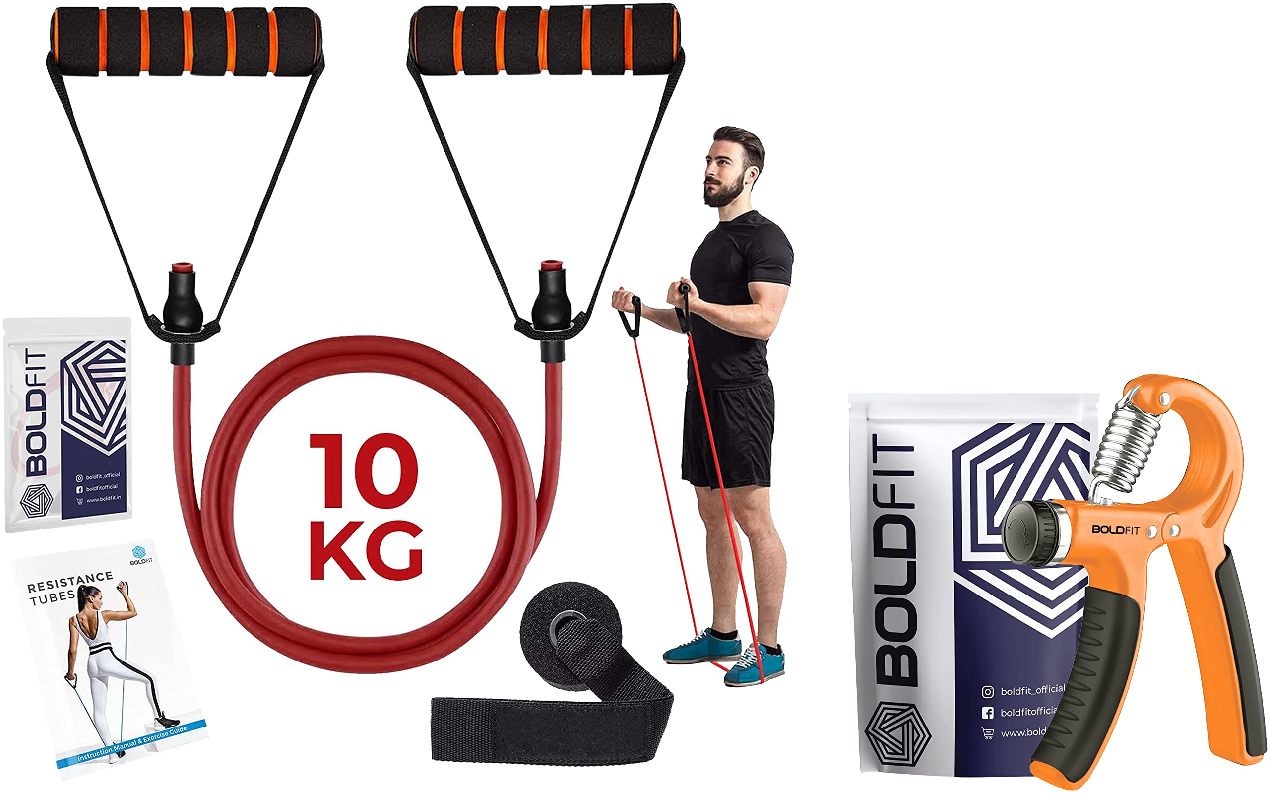 Boldfit Resistance Tube with Foam Handles, Door Anchor for Exercise -10kg-Red & Boldfit Adjustable Hand Grip Strengthener (40 Kg) Orange (B0BB6JWSXQ) Amazon Price History, Amazon Price Tracker
