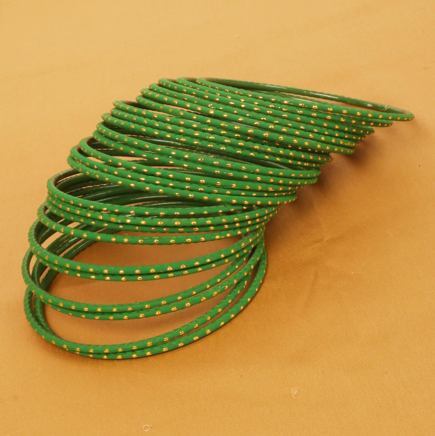 Touchstone Indian Bollywood Trending Fashion Handcrafted Beautifully Trimmed Edges Textured Golden Dots Designer Jewelry Bangle Bracelets. Set of 24 for Women. - Image 3