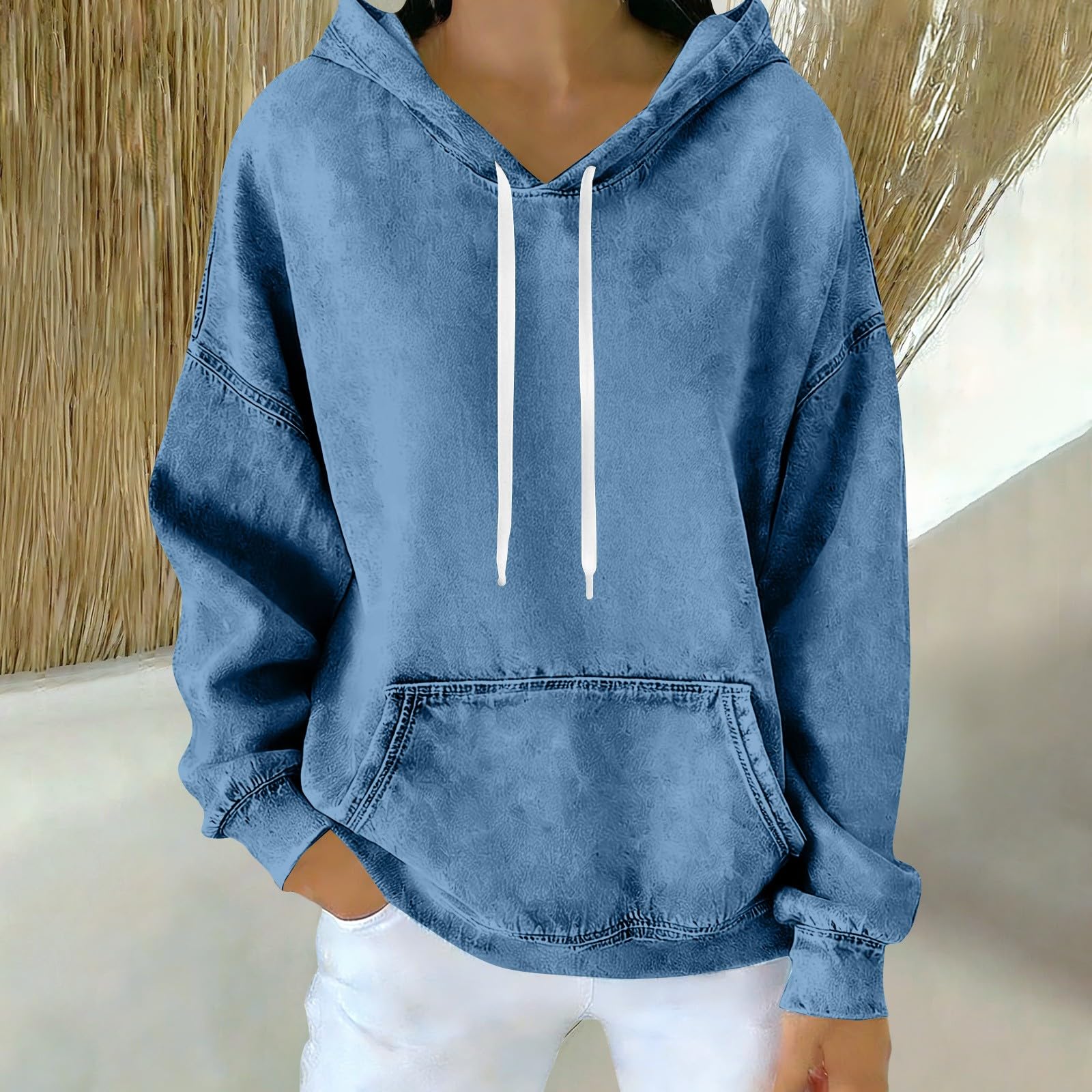Generisch Sweat à capuche pour femme - Oversize - En jean - Manches longues - Couleur unie - Décontracté - Pour le sport - Streetwear - Mode - Veste à capuche chaude pour l'automne - Pour femme