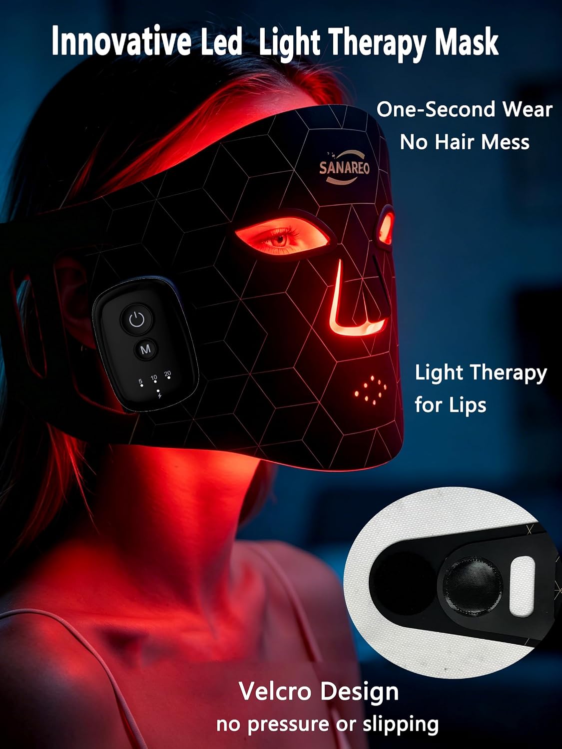 Red Light Therapy Mask for Face, LED Light Therapy Mask Cordless Design – 336 LEDs with 4 Modes (NIR 850nm/Red 660nm/Blue 460nm/Yellow 590nm), Rechargeable 5-20min Timer, At-Home Skincare Deep Black