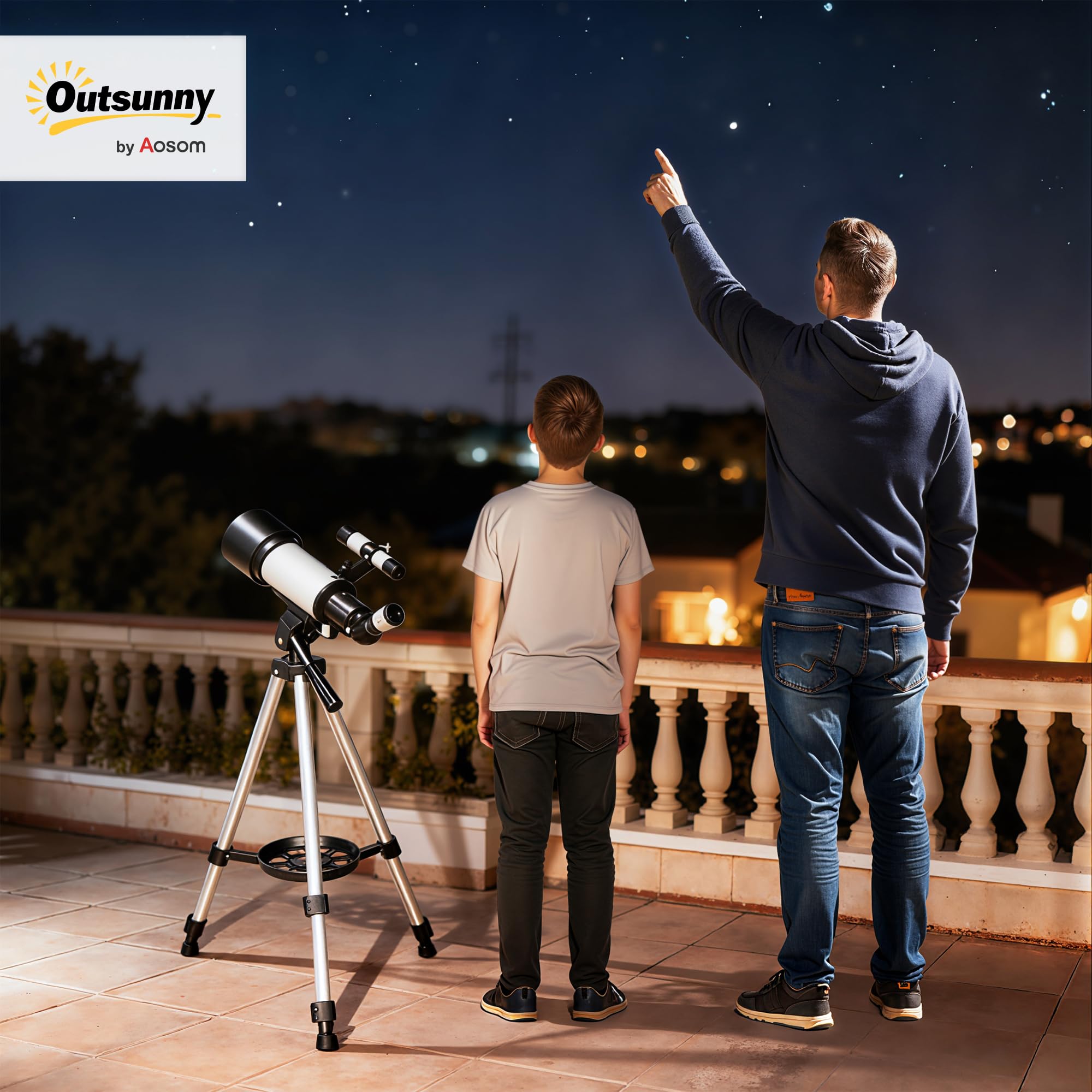 Outsunny Télescope Astronomique pour Adultes et Débutants 70 mm Blanc