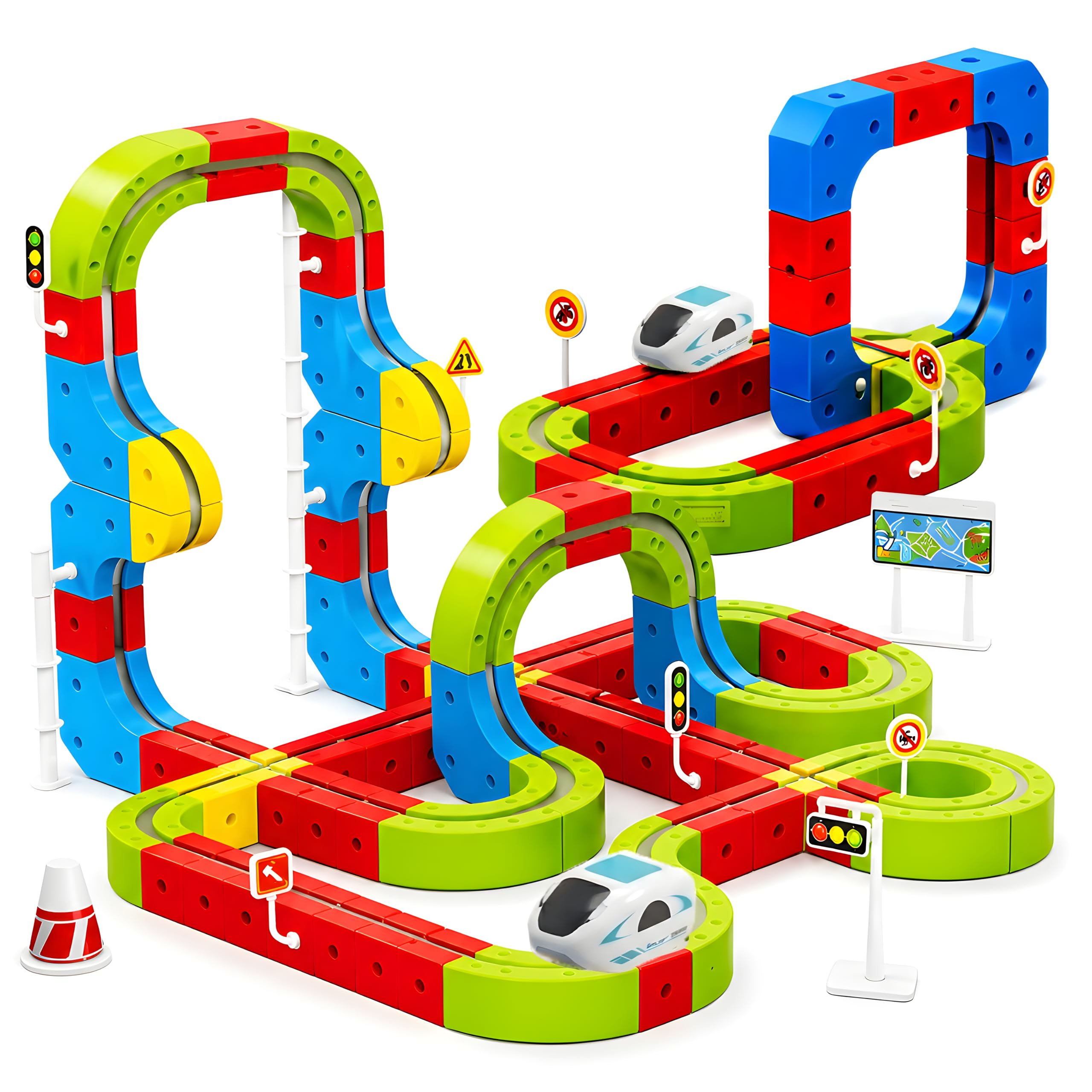 Cable World Magnetic Suspended Orbit Train Track Set for Kids, 149 PCS DIY Magnetic Wall & Floor Railway Track with 1 Rechargeable Magnetic Train, USB Charging, STEM Construction Toy for Kids-image-21
