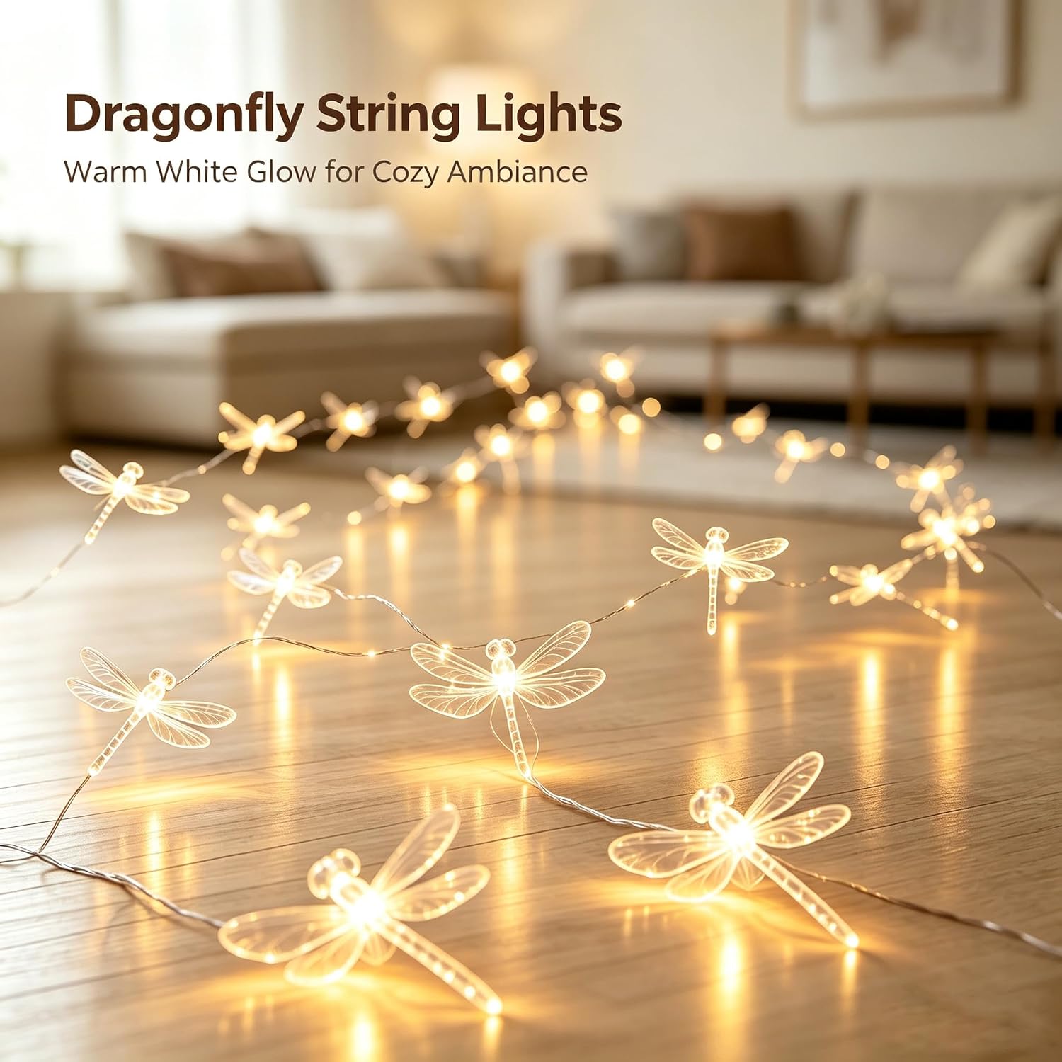 Dragonfly String Lights,WONFAST10ft 20LED Dragonfly Twinkle Fairy Decorative Lights Battery Powered for Summer Garden Landscape Bedroom Wedding Birthday Party Christmas Lighting Decor (Warm White)