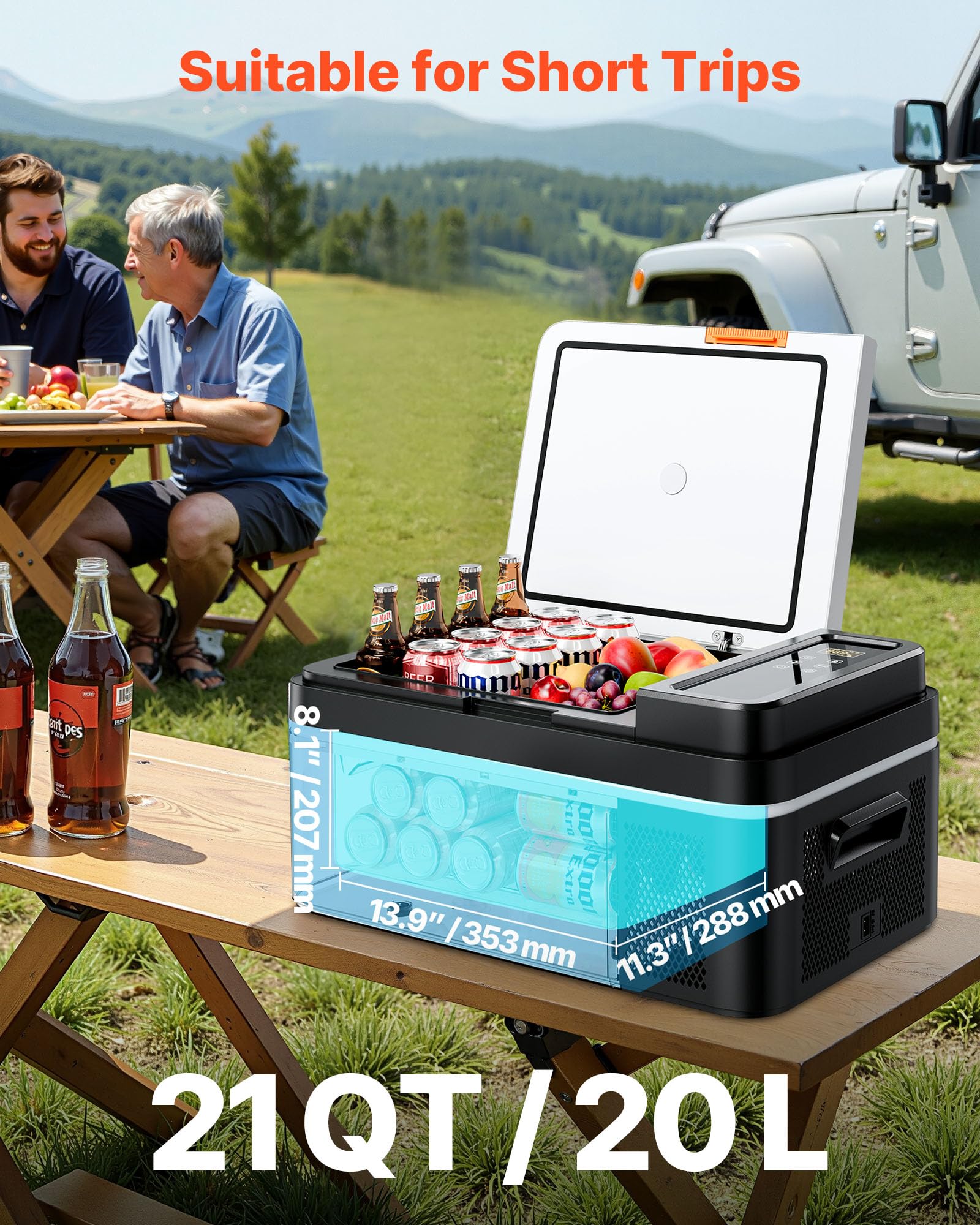 VEVOR Frigorifero Elettrico Portatile per Auto 20 L, Mini Frigo Portatile per Auto, Funzionamento CC 12 V 24 V, CA da 100 V a 240 V, Temperatura Regolabile da -20 °C a 20 °C, per Camper Viaggio Barca