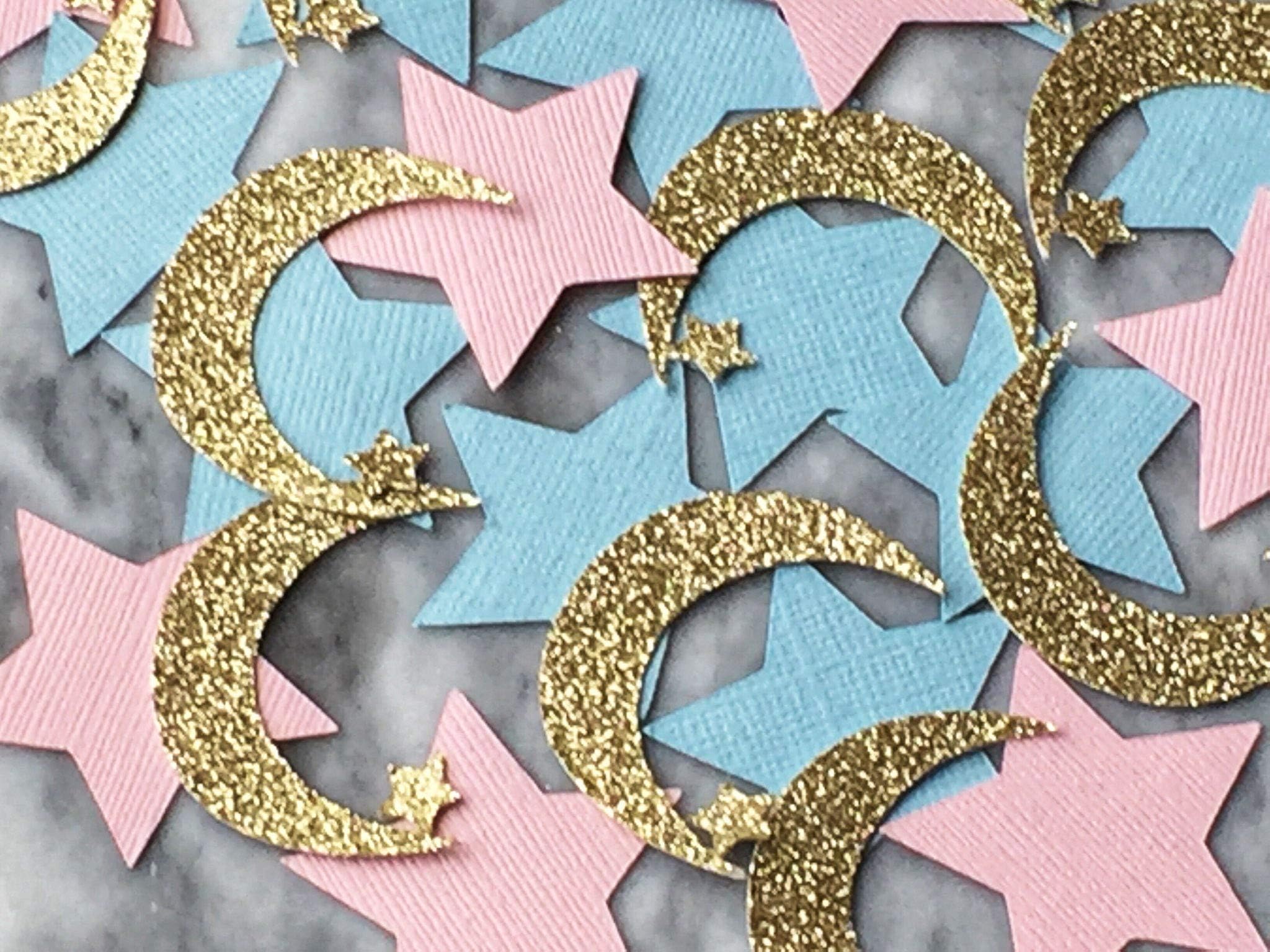 Twinkle Twinkle Little Star Gold Glitter Moon and Star Confetti - Gender Reveal Confetti (Set of 150 Pieces)
