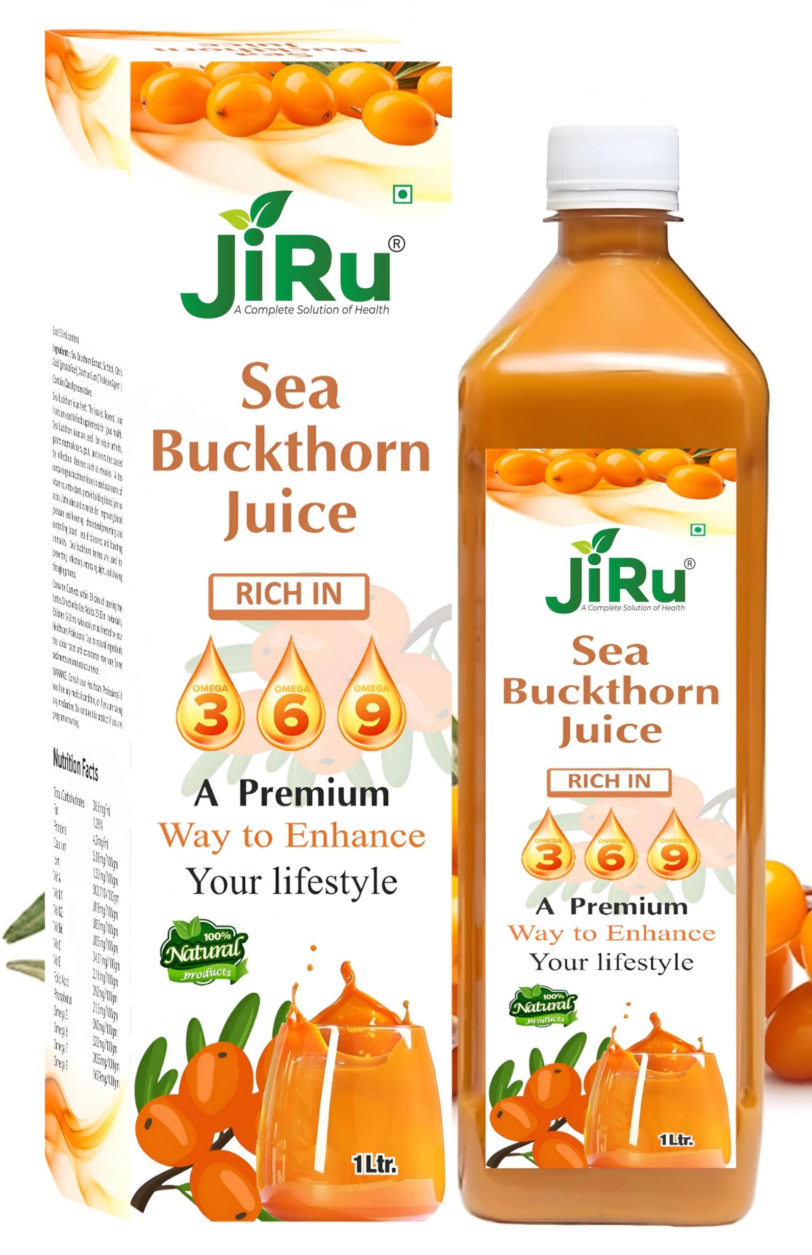 JiRu Sea Buckthorn Juice - Immunity Boosting Health Supplement (1L) with Super Antioxidants
