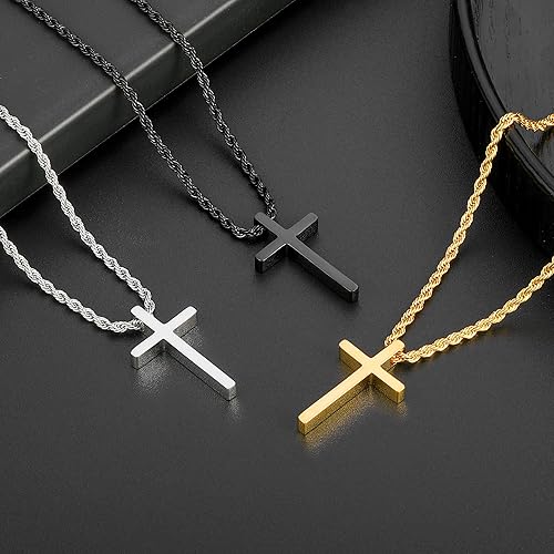 Miniatura 4 de Cross Necklace for Men,Stainless Steel Black Silver Gold Cross Pendant Necklace for Men Boys Cross Chain for Men 16-24 Inches Rope Chain