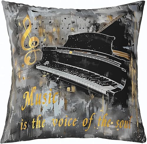 Fundas de almohada de música de piano (paquete de 1, fundas de cojín con notas musicales, para niños, niñas, niños, adolescentes, retro, graffiti,