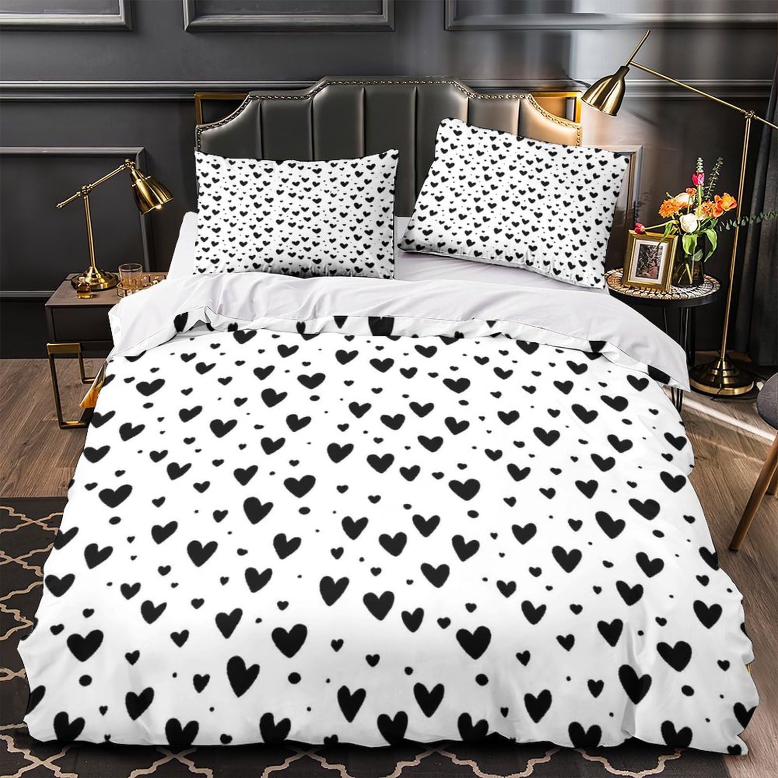 Parure de lit motif cœur 3D en microfibre 200x200 cm avec housse de couette