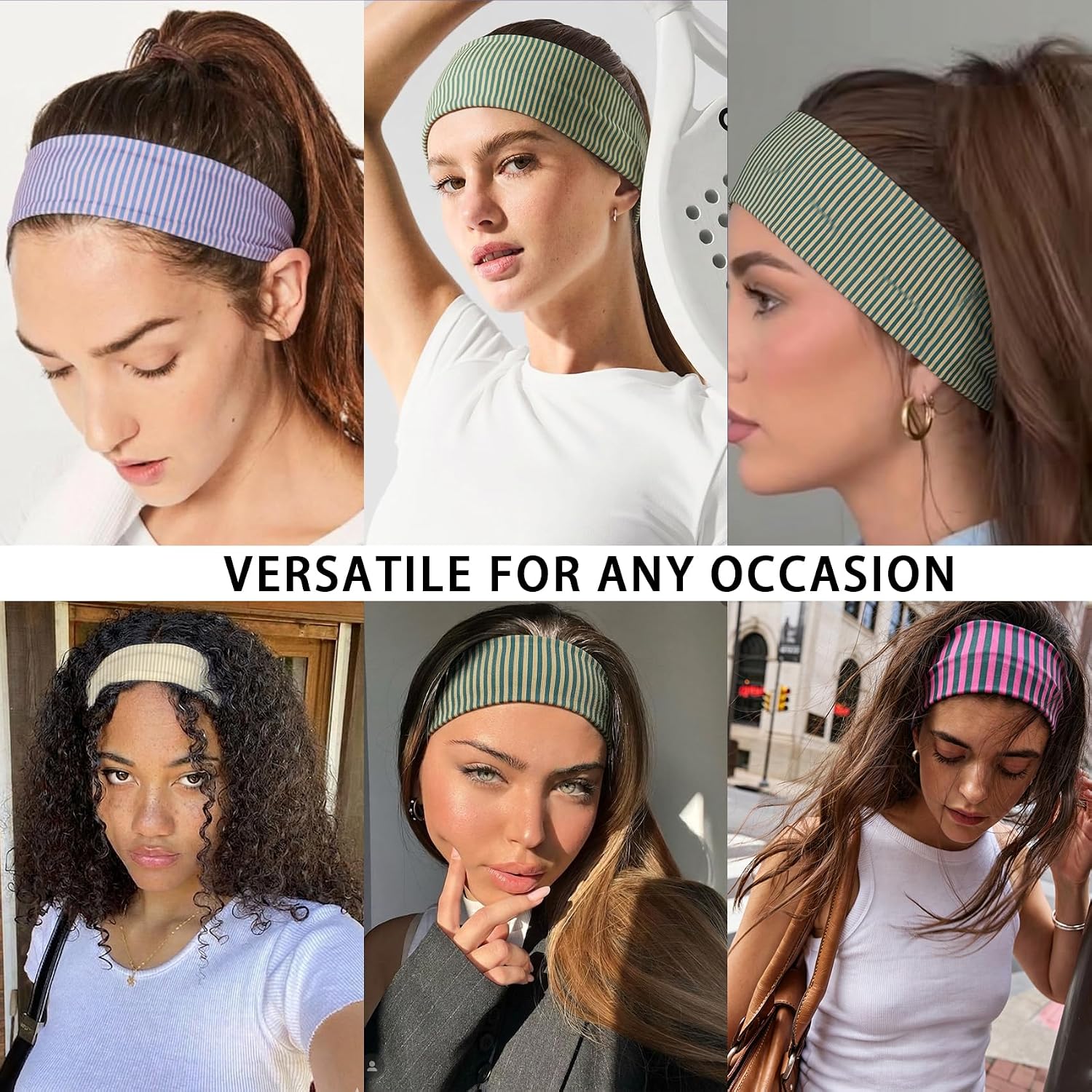 Striped Headbands for Women Wide Non Slip Sports Hair Bands Yoga 4 Pack image 5