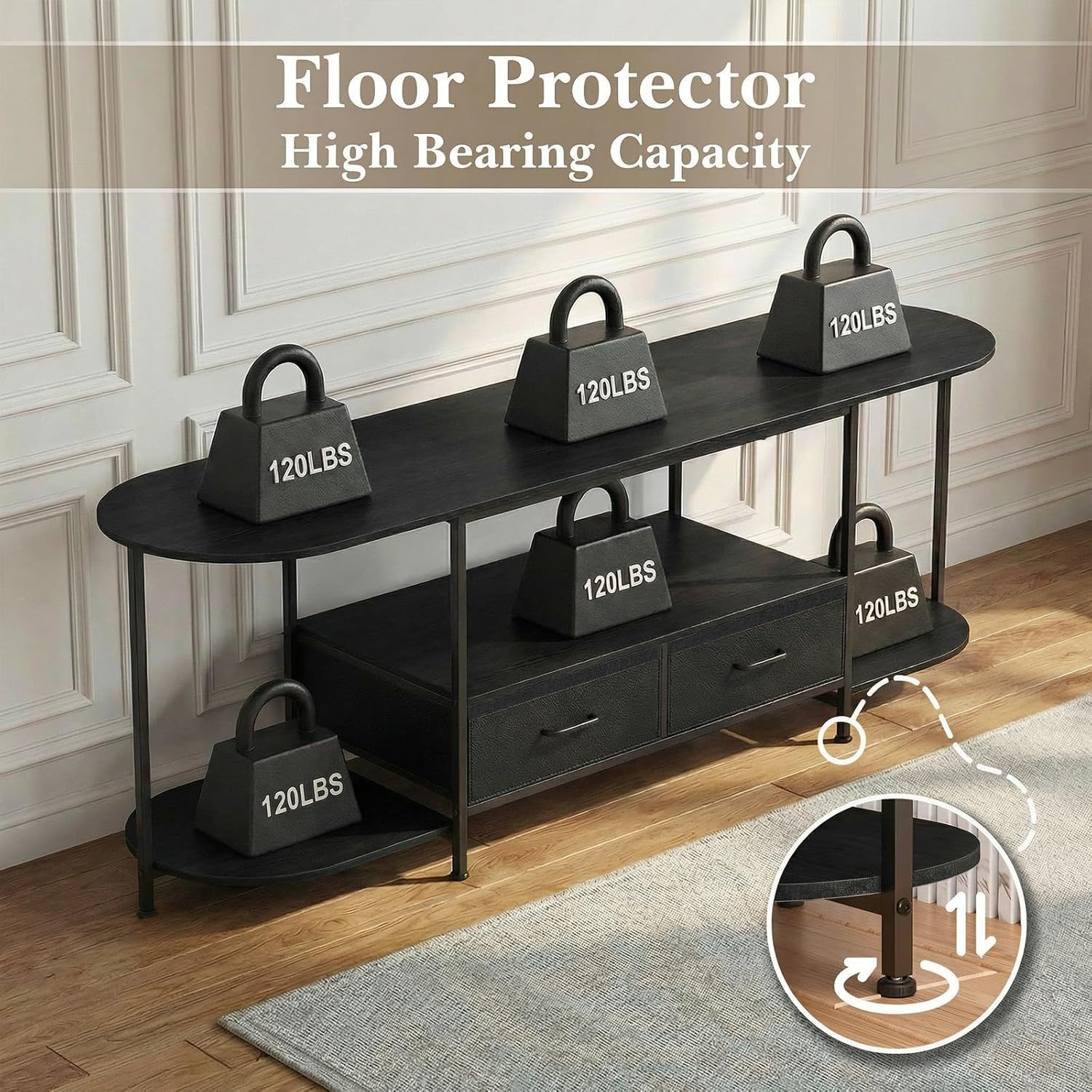 63" TV Stand for TVs up to 75 Inches, Curved Edge Media Console & Entertainment Center with 2 Fabric Drawers, Modern TV Console Table for Living Room or Bedroom, Black