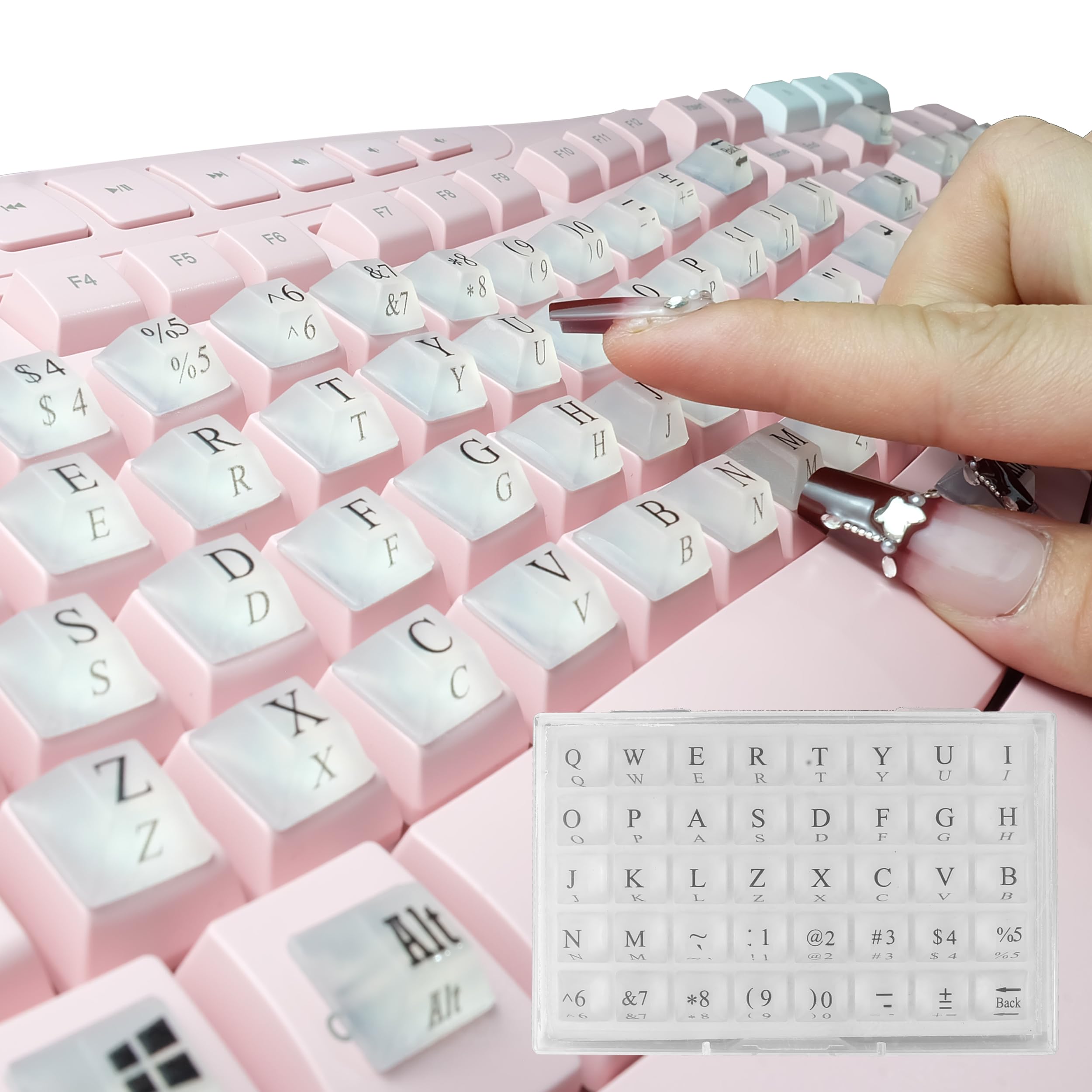 Pack of 80 Self-Adhesive PC Keyboard Keys for Long Nails Typing and Gaming, Anti-Damage Symbolic and Alphanumeric Keys for Nail Art (Transparent)-image-37