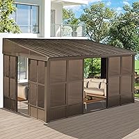 Vista 17 de Domi 10x12 pies Gazebo de Apoyo, Cenador de Techo Duro Montado en Pared con Techo de Acero Galvanizado Inclinado, Pérgola de Pared con Marco