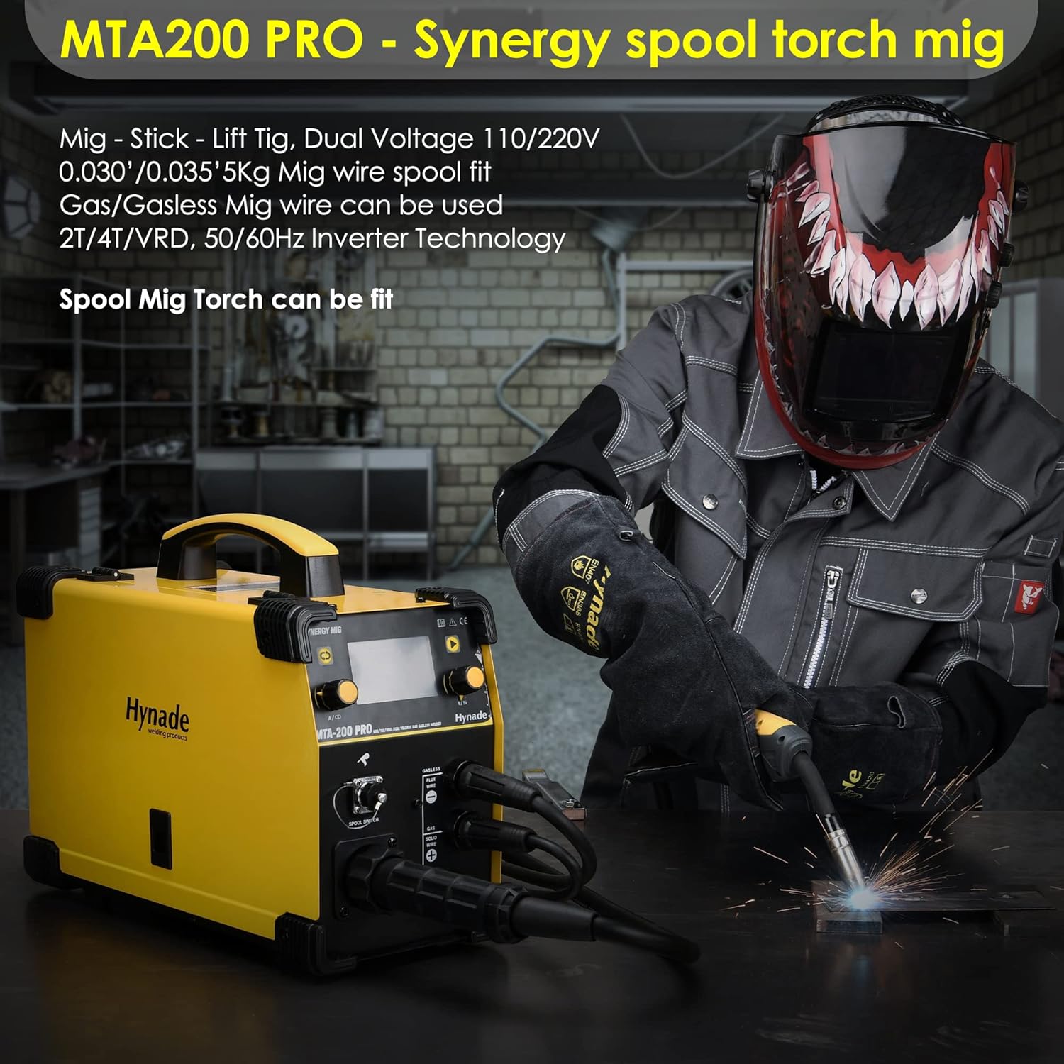 hynade MTA-200PRO MIG Welder, MIG/TIG/Stick 3 in 1 Welder Dual Voltage 110V/220V, Work with Spool Gun Gas/Gasless Multiprocess Welders - - 