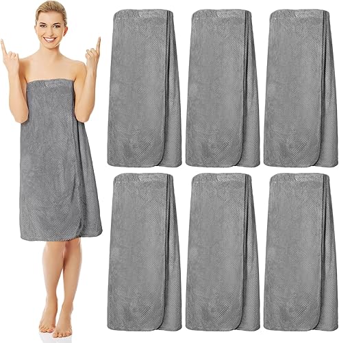 Miniatura 8 de Tigeen 6 toallas de baño para mujer, bata de spa con cierre ajustable, parte superior elástica, ligera, toalla