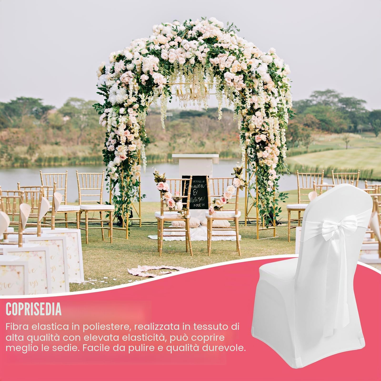 Fodere per sedia, 6 pezzi, universali, elasticizzati, bianchi, senza braccioli, in spandex elastico, lavabile, per sedie, per matrimoni, feste, banchetti e feste
