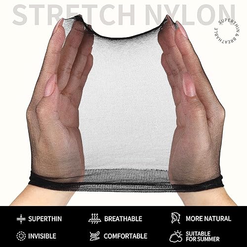 Miniatura 5 de Fandamei Gorras de peluca HD superfinas, 4 unidades, color negro ultrafino, gorra de peluca de nailon para mujer, elástica, natural transparente HD,