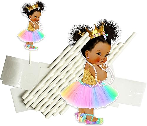 Decoración para tartas de cumpleaños de baby shower, diseño de niña afroamericana, 12 unidades