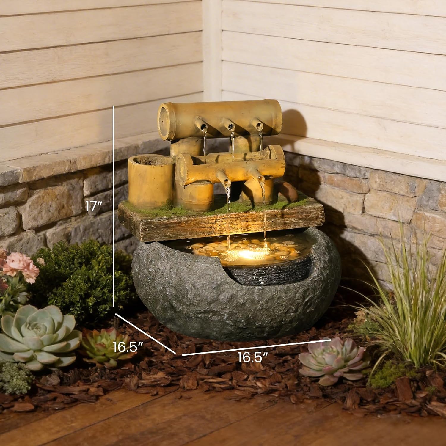 Sunlinua Zen Water Fountain Outdoor - Realistic Bamboo Garen Fountain with Adjustable Quiet Pump for Indoor Outdoor Bowl Fountains, 17 inch Height
