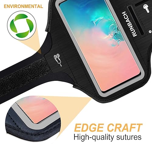 Miniatura 8 de Brazalete para Samsung Galaxy S25+S24+S23+S22+S20+S10+S9+S8+, bolsa de gimnasio con soporte para llaves y ranura para tarjetas (negro)