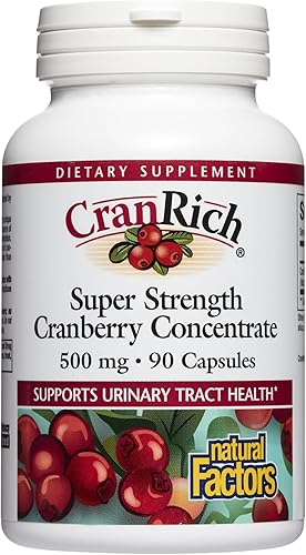 CranRich de Natural Factors, Concentrado de Arándano de Fuerza Súper, Suplemento Antioxidante para el Apoyo del Tracto Urinario, Sin OMG, 90 Cápsulas