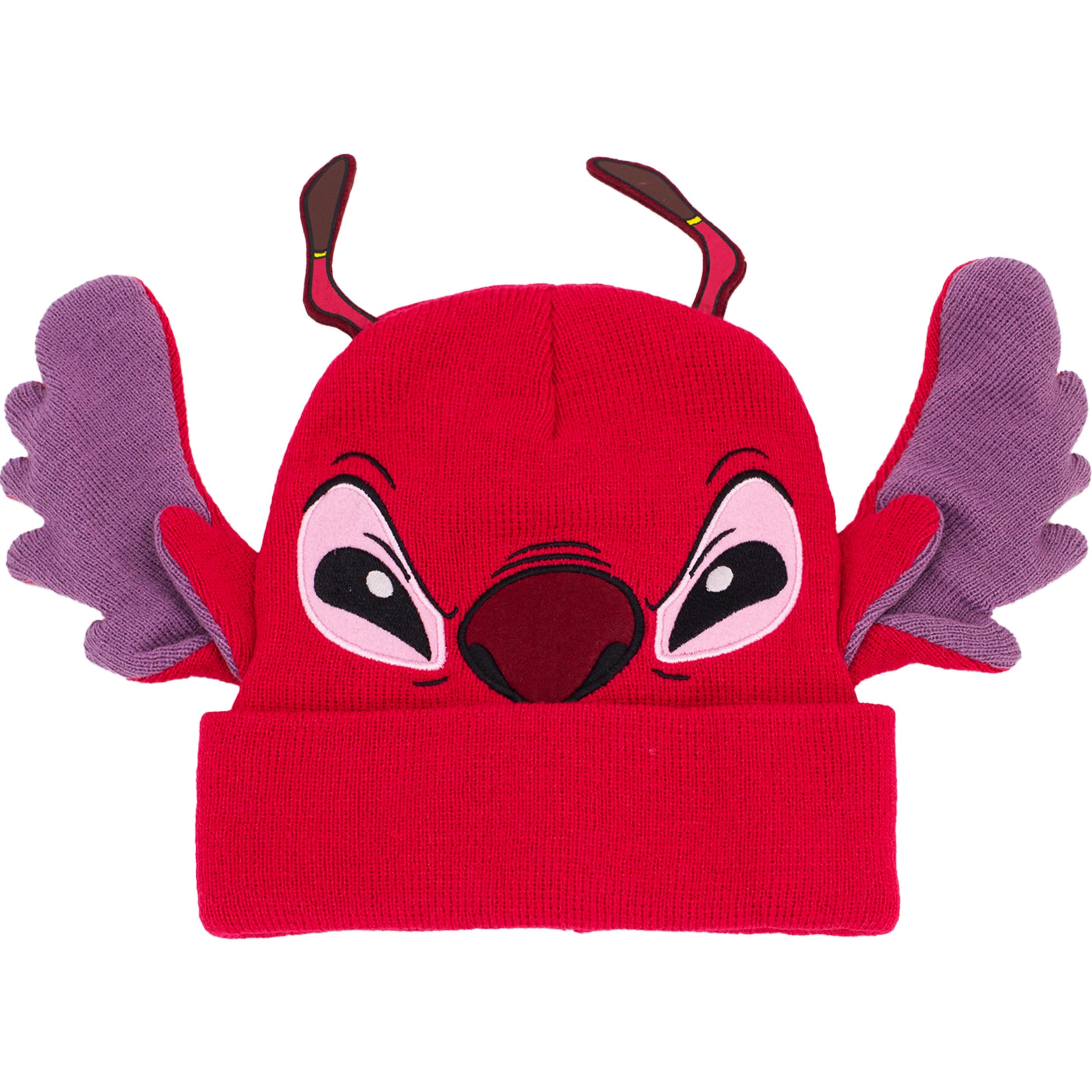 Disney Unisex's Stitch Beanie Hat, Leroy Cuff Winter Knit Cap with 3D Ears and Antenna, Red, One Size