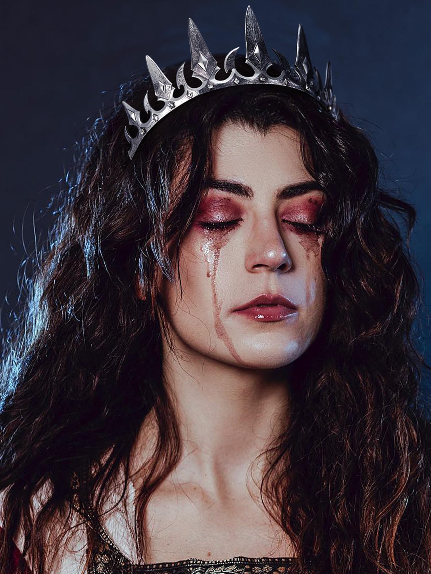 SWEETV Gothic Crowns for Women Black Tiara Queen Crown Witch Hair Accessories for Costume Halloween Prom Party, Silver