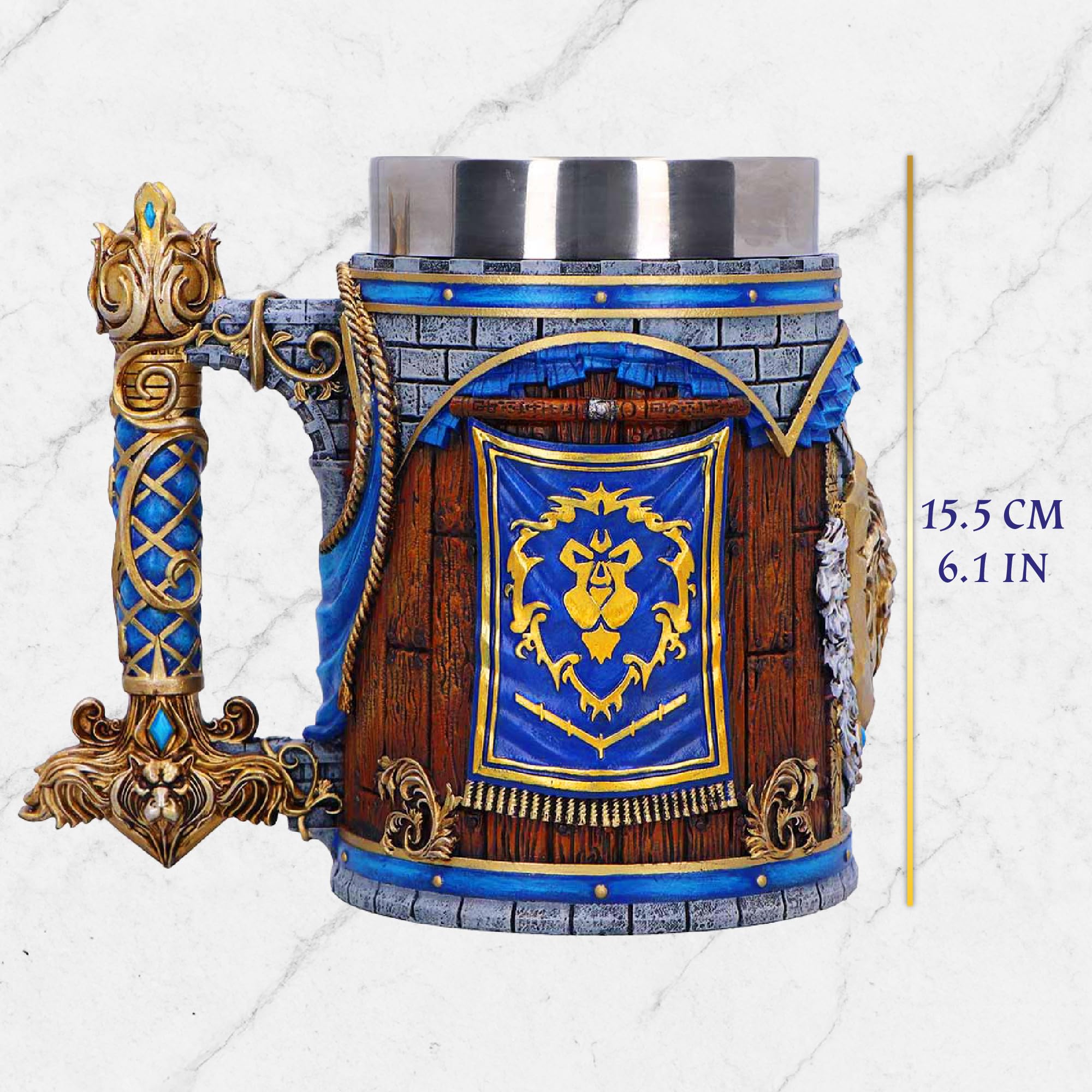 Nemesis Now World of Warcraft Alliance Tankard 15,5 cm – Offiziell lizenziertes Alliance-Getränkeartikel mit Wappen, Flaggendesign und Edelstahl-Einsatz